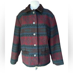 1990s Woolrich 100% Wool Lined Front Button Closure Southwestern Coat